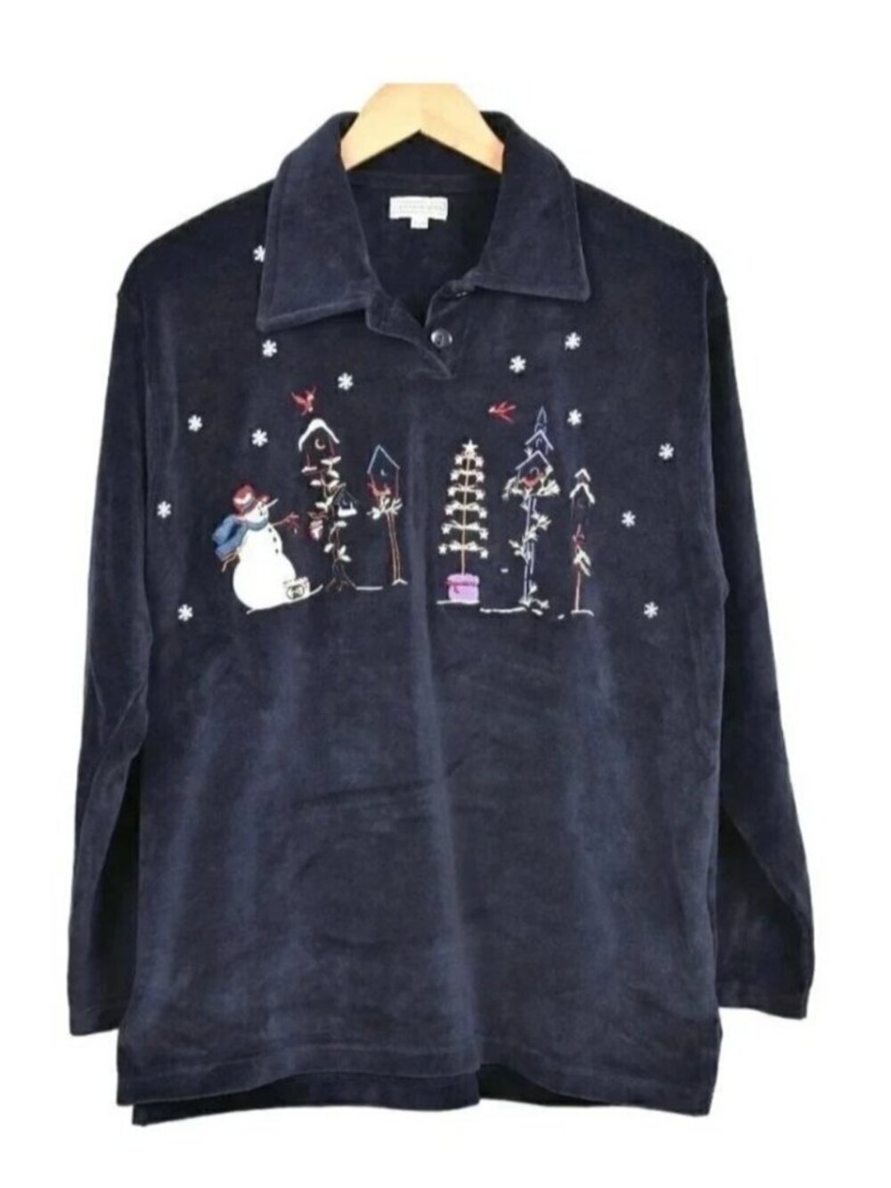 NWOT Vintage Cottage Cove Velvet Blue Ugly Christmas Sweater  Embroidered Medium